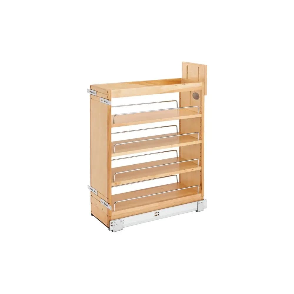 Organizzatore estraibile in acero con chiusura ammortizzata Blum per mobili inferiori, guide a estrazione totale e ripiani regolabili, larghezza minima di apertura di