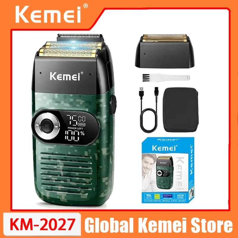Rasoio Elettrico Professionale Kemei KM-2027 per Uomo, Tagliacapelli con Display LCD, Regolabarba, Trimmer per Capelli, Rasoio USB Maschile