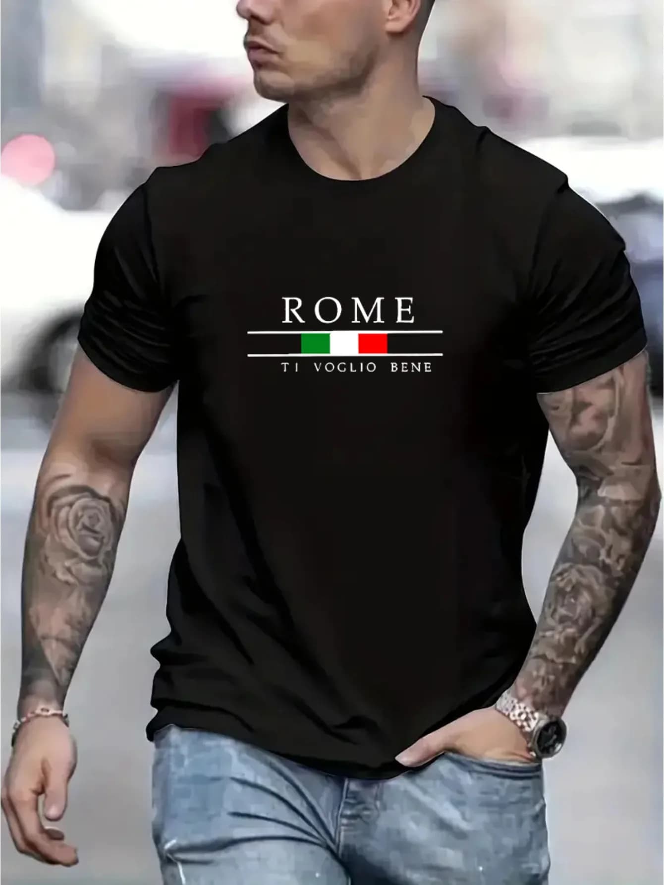 T-shirt da uomo a maniche corte con collo rotondo, comoda e casual, in cotone 100%, estiva, ampia, con motivo dell'alfabeto romano