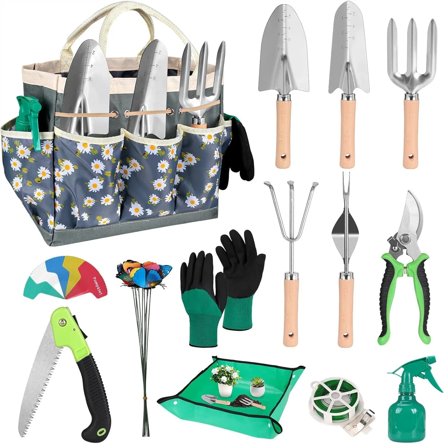 Set di Attrezzi da Giardino da 62 Pezzi con Pala in Acciaio Inossidabile, Cesoie da Potatura e Borsa Resistente per Giardinaggio Interno/Esterno
