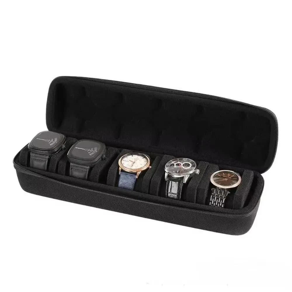 Scatola Portatile per 5 Orologi, Organizer Rigido Nero con Inserti Imbottiti, Custodia per Conservazione e Esposizione Orologi