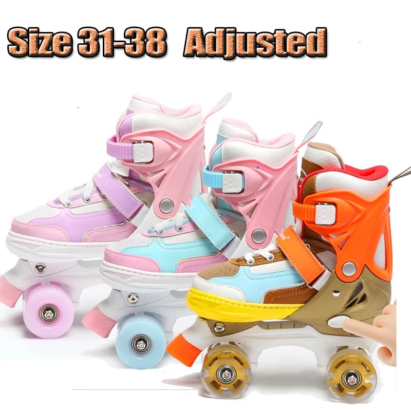 Adjustable Size 31 32 33 34 35 - 38 Quad Roller Skates Double Row Skate Shoes For Boys Girls Outdoor Skating 4 Wheels Sneakers