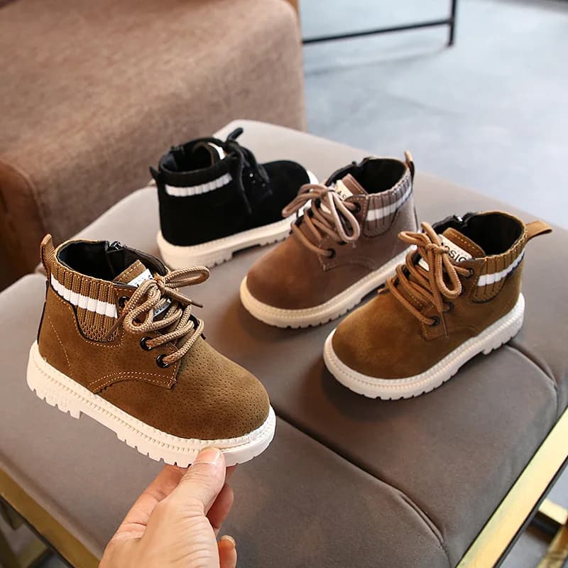Children's Casual Boots Autumn Winter Kids Fashion Flat Boots Pu Leather Boys Girls Shoes Soft Antislip Sport Running Snow Boots