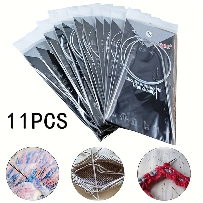 Set di ferri da maglia in metallo da 11 pezzi/set da 80 cm, aghi per maglione rotondi in acciaio inossidabile, strumenti per maglieria