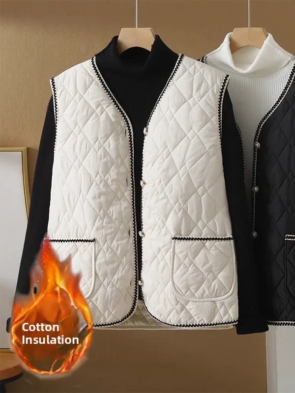 plus Size Women's down Cotton Vest Lightweight Faux Fur Sleeveless Jacket Trendy Layering Outerwear Elegant Slimming Effect
