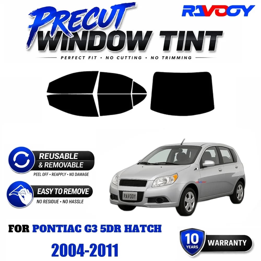 RAVOOY Precut Window Tint, Reusable Removable EPU Film, Custom Fit for Pontiac G3 5dr Hatch 2004-2011, UV Heat Protection