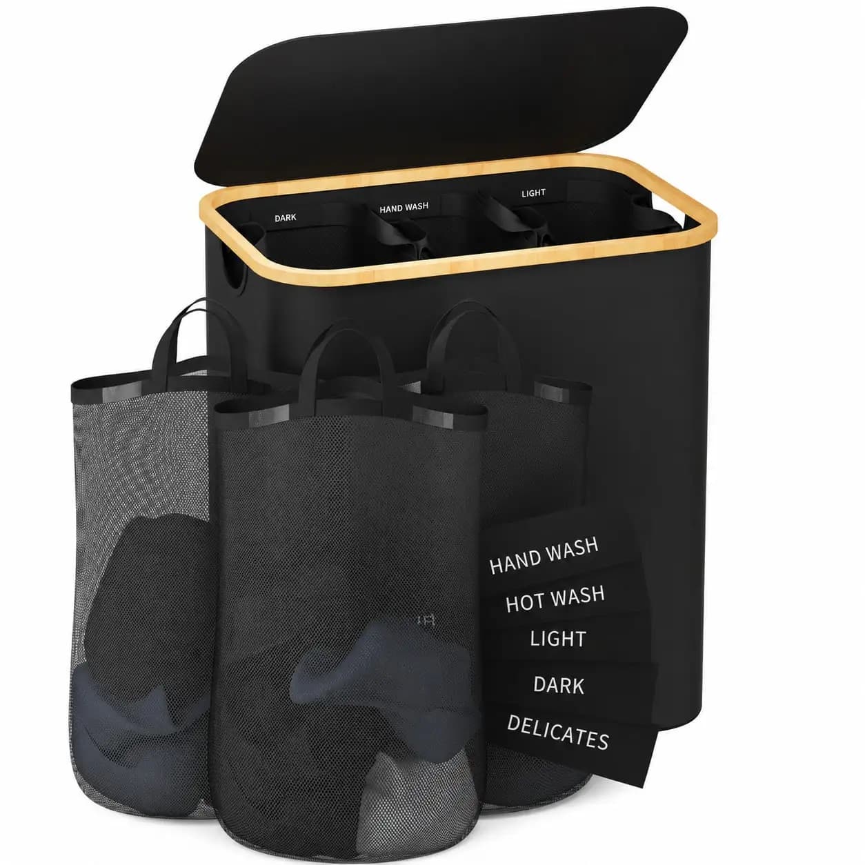 Foldable 3 Section Laundry Hamper with Lid and Bags, Handled Storage Basket, Multi Purpose Home Organizer for Bathroom Bedroom