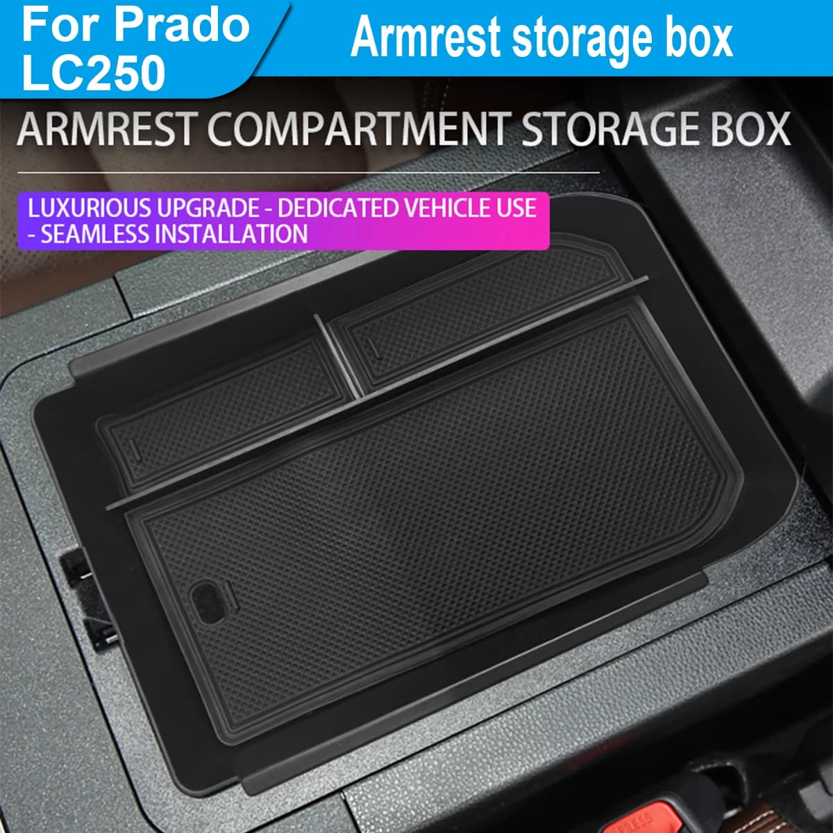 Adatto per Prado Lc250, Scatola portaoggetti per bracciolo centrale, Materiale ABS, Installazione non distruttiva, Accessorio per l'espansione dello spazio di archiviazione interno dell'auto