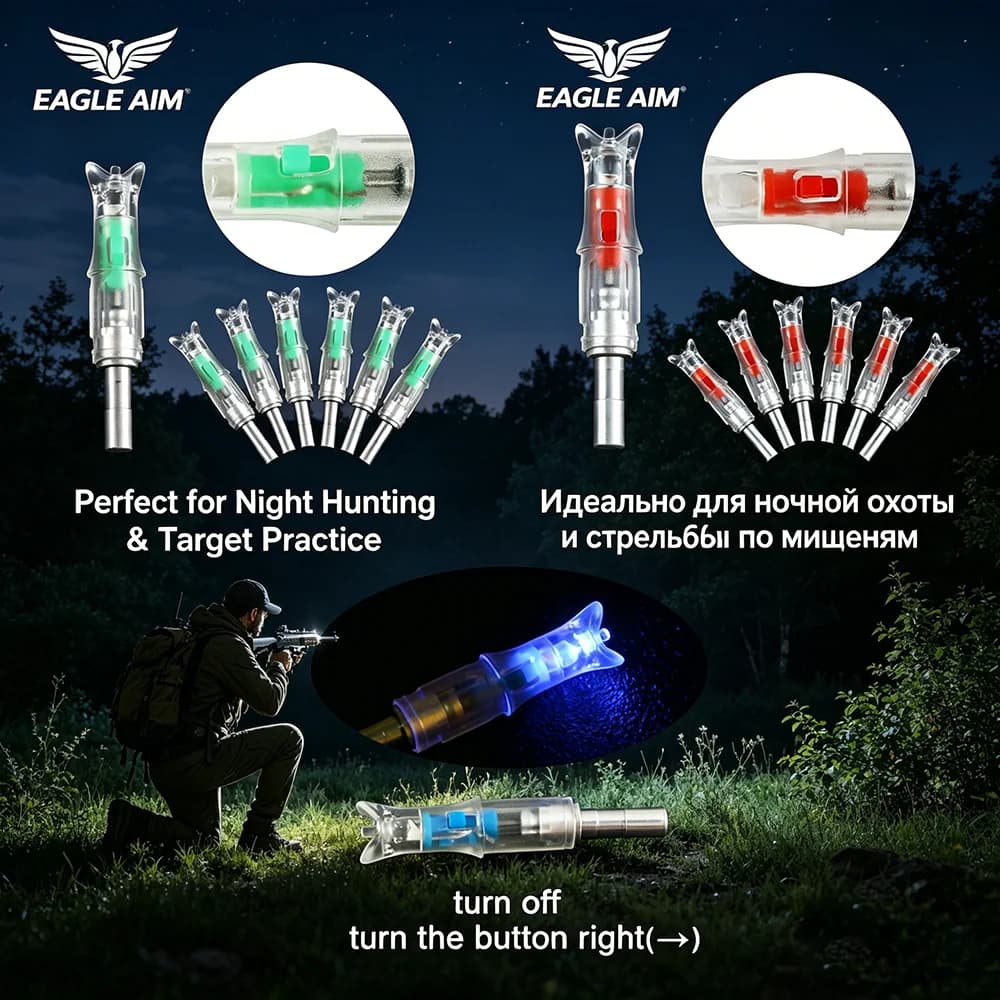 6PCS LED Lighted Archery Nocks for Cross bow Bolts, Glow in Dark for Hunting & Target Shooting