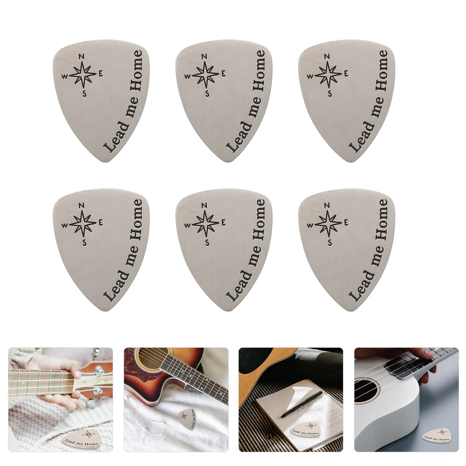 6Pcs Titanium Steel Guitar Picks Premium Fine Workmanship No Rough Edges Excellent Grip for Electric Acoustic Bass Ukulele