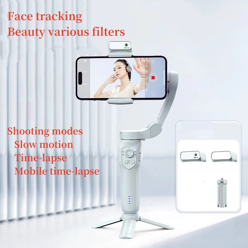 Stabilizzatore Gimbal Portatile a 3 Assi con Tracciamento del Viso, Asta Selfie Pieghevole, Treppiede Regolabile per Registrazione Video, Vlog e Live L7C Pro