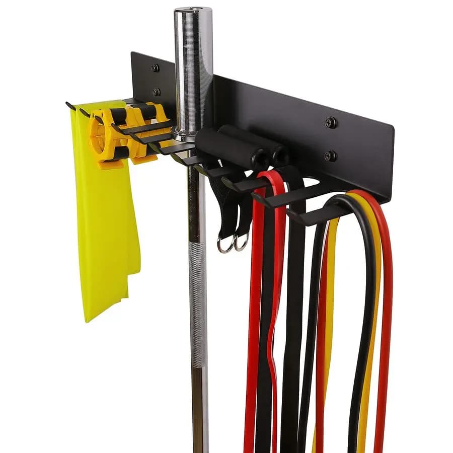 Heavy duty gym rack with 11 hooks for resistance bands, straps, jump ropes, foam roller, weight belts, L23 tools