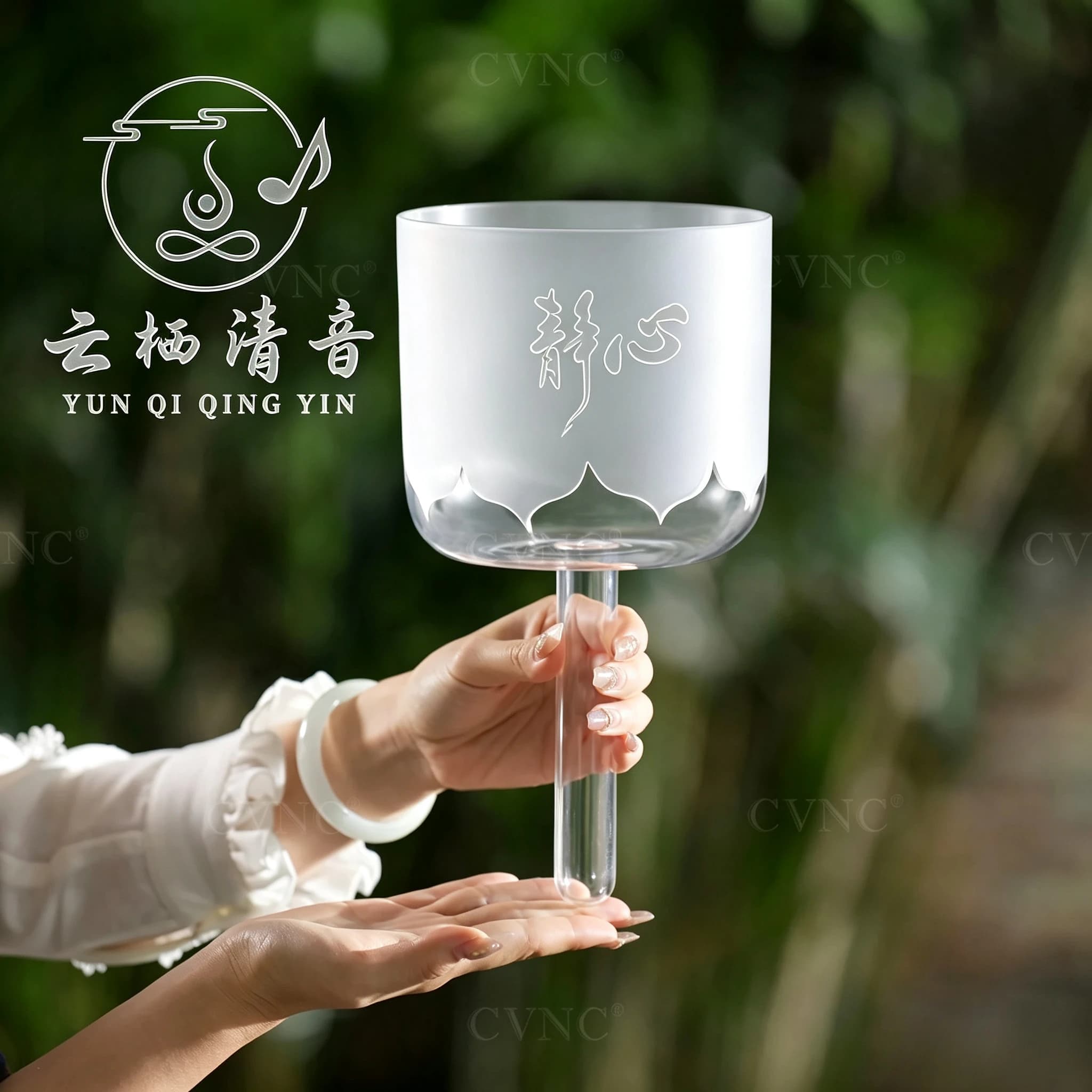 YUN QI QING YIN 6" Clear Handle Crystal Singing Bowl Quartz Sound Bowl C D E F G A B Notes With Mallet For Yoga Chakra Balancing Energy Healing