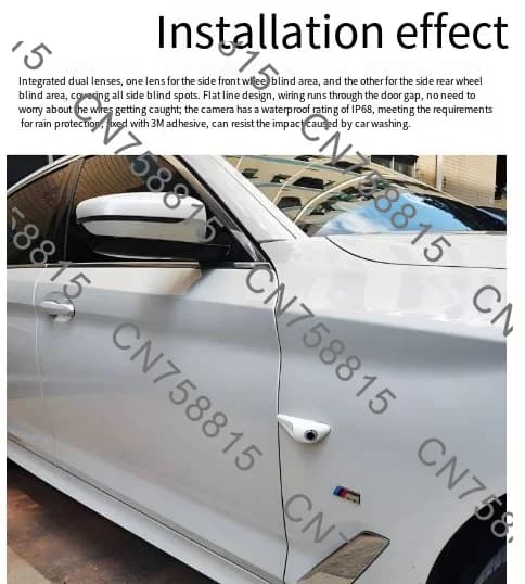 AHD 1080P waterproof without drilling easy to install，New design 2-in-1 car door blind spot car side view camera