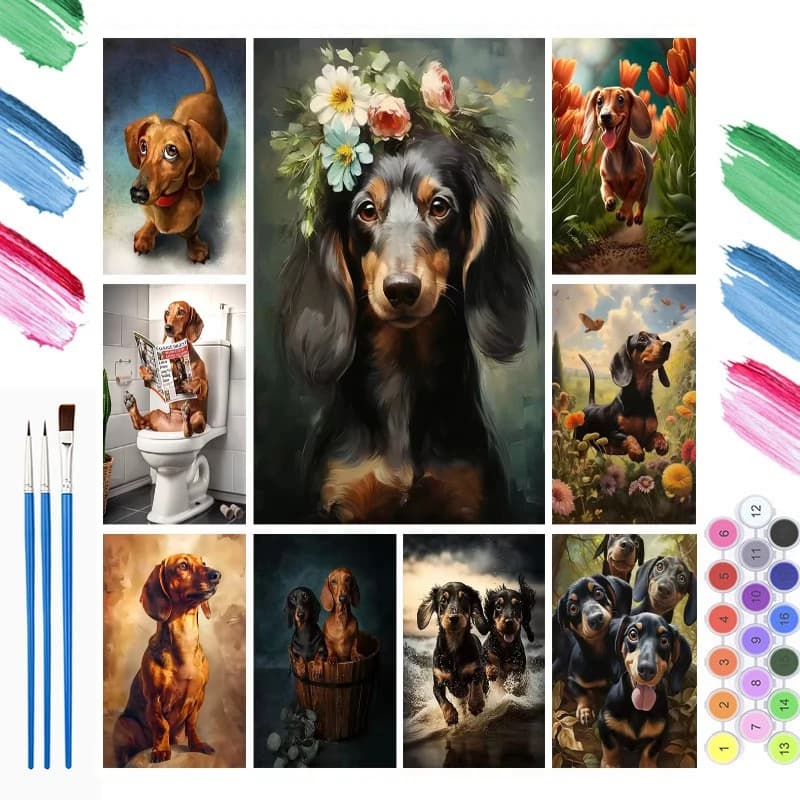 DIY Digital Oil Painting Paint By Numbers Dachshund Cute Pet Dog Canvas Hand Painted Artwork for Home Decoration Festival Gift