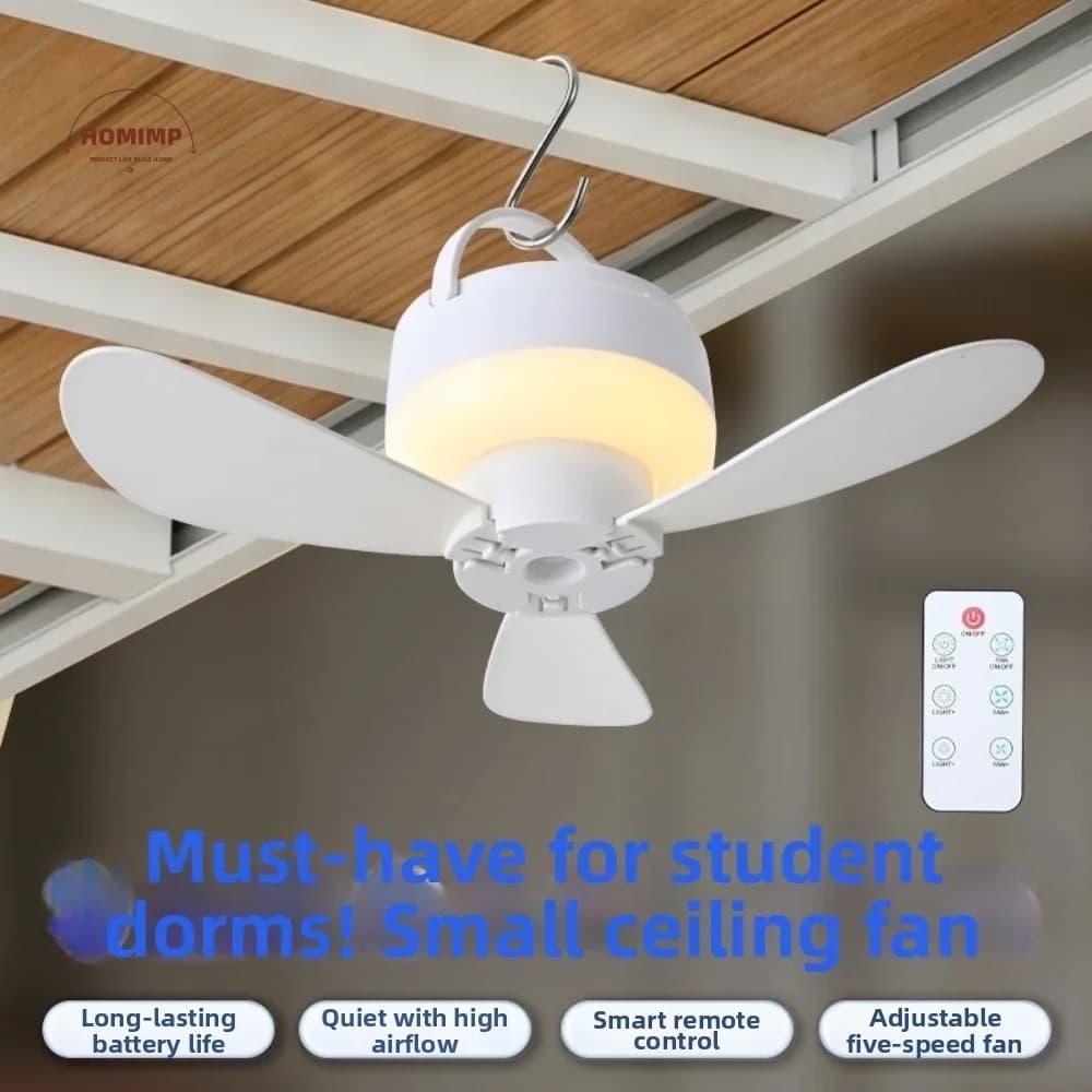 Ventilatore da soffitto silenzioso con luce, ricaricabile USB, a risparmio energetico, con telecomando, lampada da soffitto intelligente