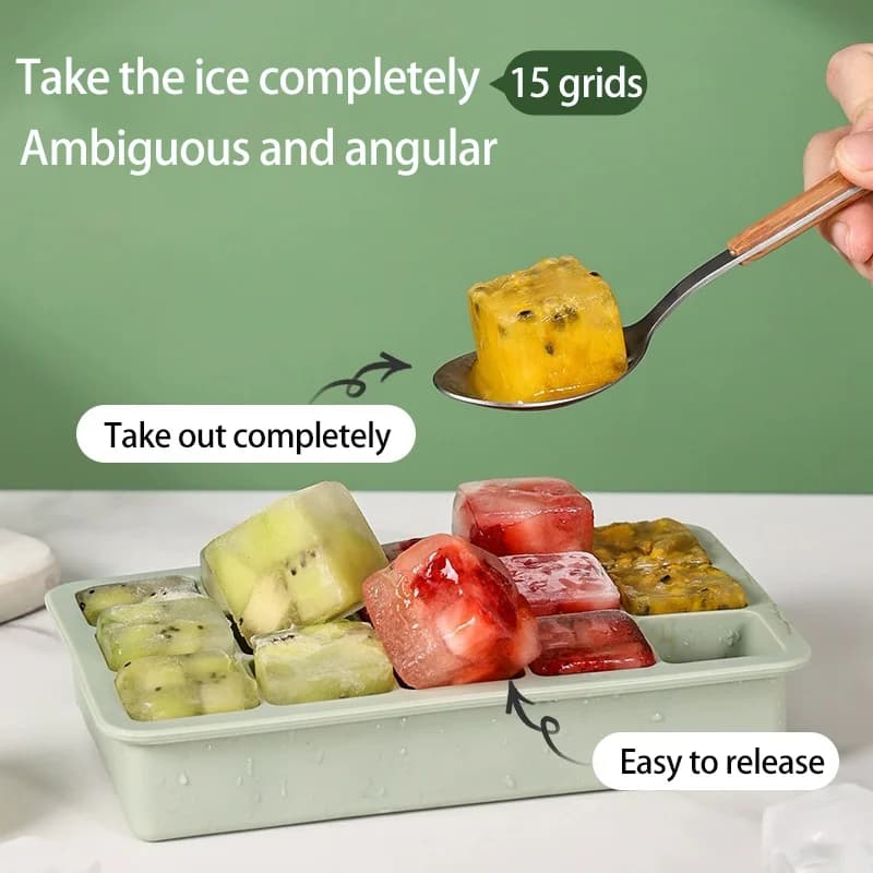 Stampo per cubetti di ghiaccio in silicone a 15 griglie, stampo per vassoio per cubetti di ghiaccio quadrato grande, produttore di cubetti di ghiaccio, uomo per cubetti di ghiaccio di frutta non tossico e durevole