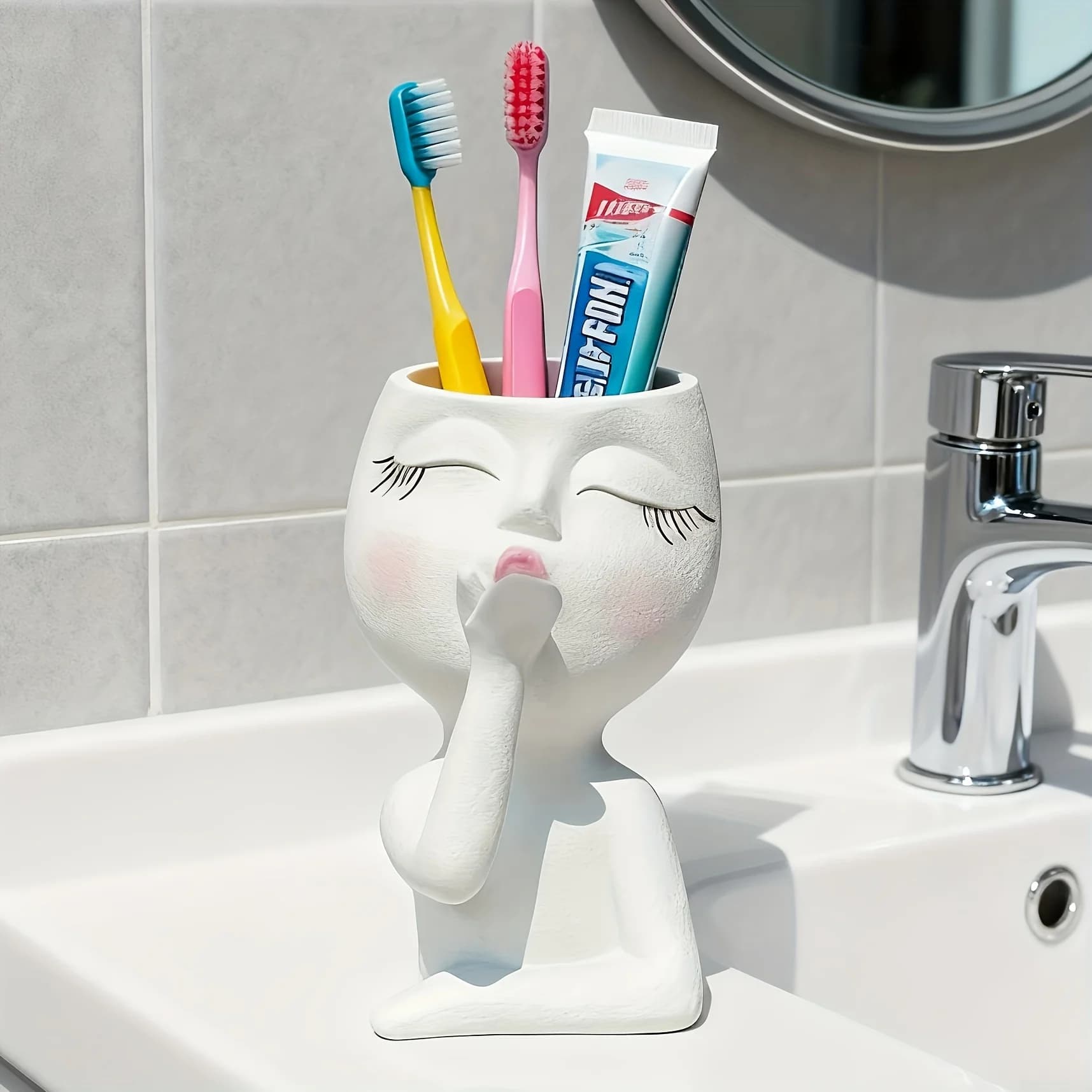 Portaspazzolino e Portaspazzolino in Resina a Forma di Gatto, Decorazione per Bagno e Scrivania, Organizzatore per Toeletta, Idea Regalo Creativa