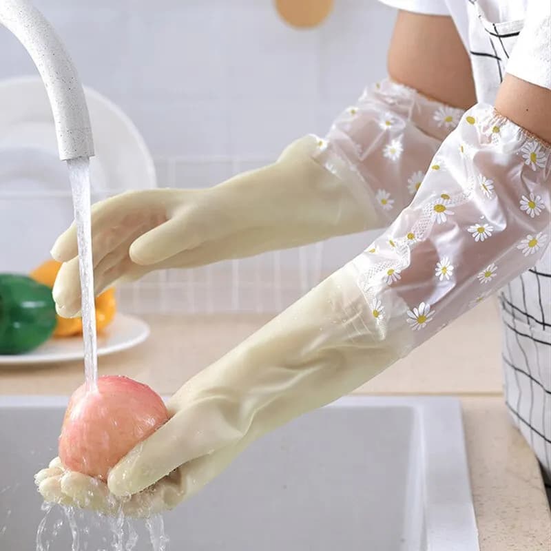 1 paio di guanti impermeabili in lattice per la pulizia, guanti in gomma resistenti all'usura per la cucina, lavaggio dei piatti, lavanderia, guanti da cucina per la casa