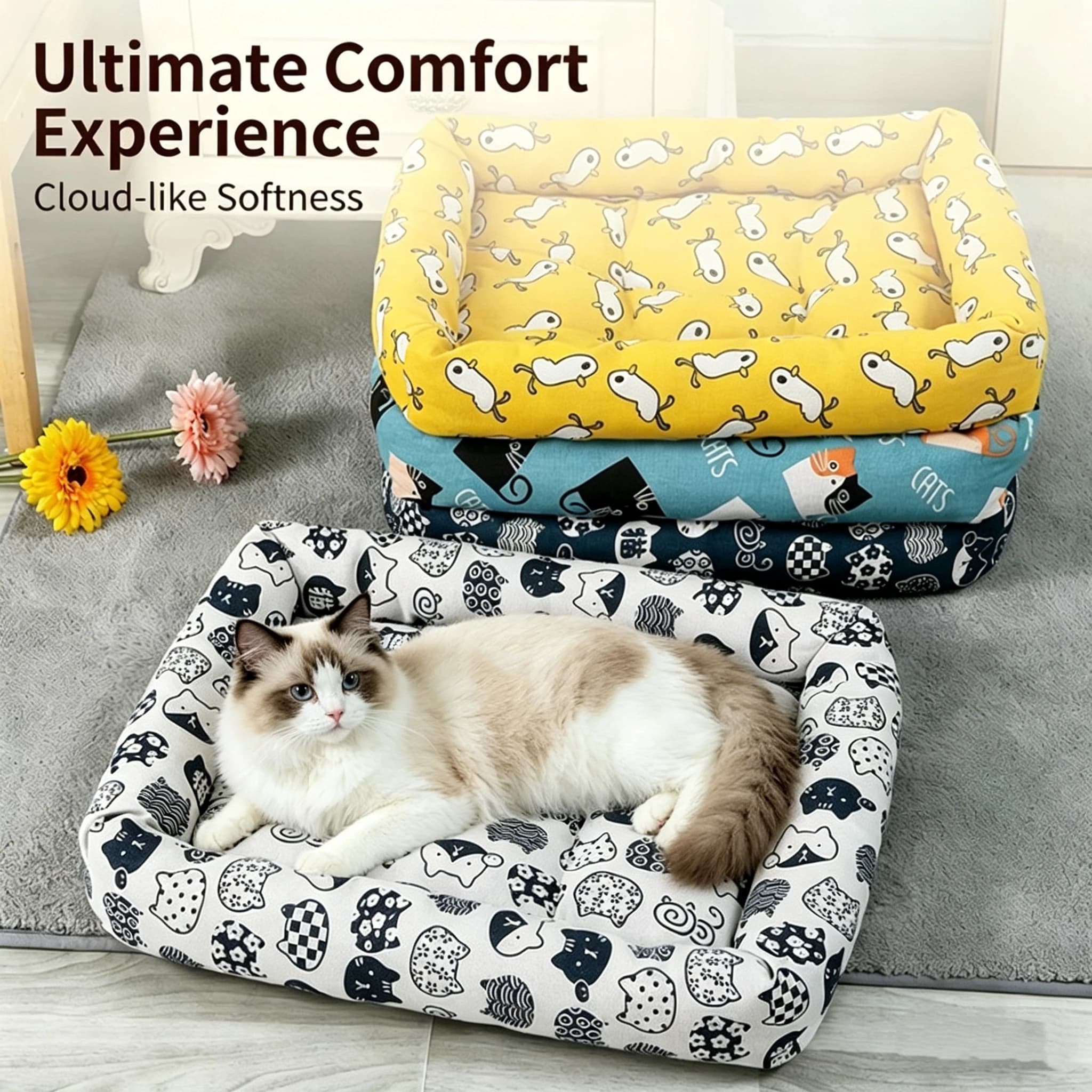 Cuccia Universale per Animali Domestici 4 Stagioni, Grande, Traspirante in Lino, Antiscivolo per Cani e Gatti, per Teddy e Bichon