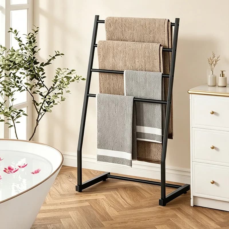 Floor Standing Bathroom Towel Hanging Rack Ladder Type Bath Towel & Blanket Organizer