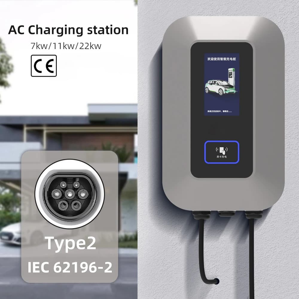Stazione di Ricarica EV 32A 22KW Trifase, Caricatore per Veicoli Elettrici Tipo 2 EVSE Wallbox IEC62196-2 con Cavo da 5M