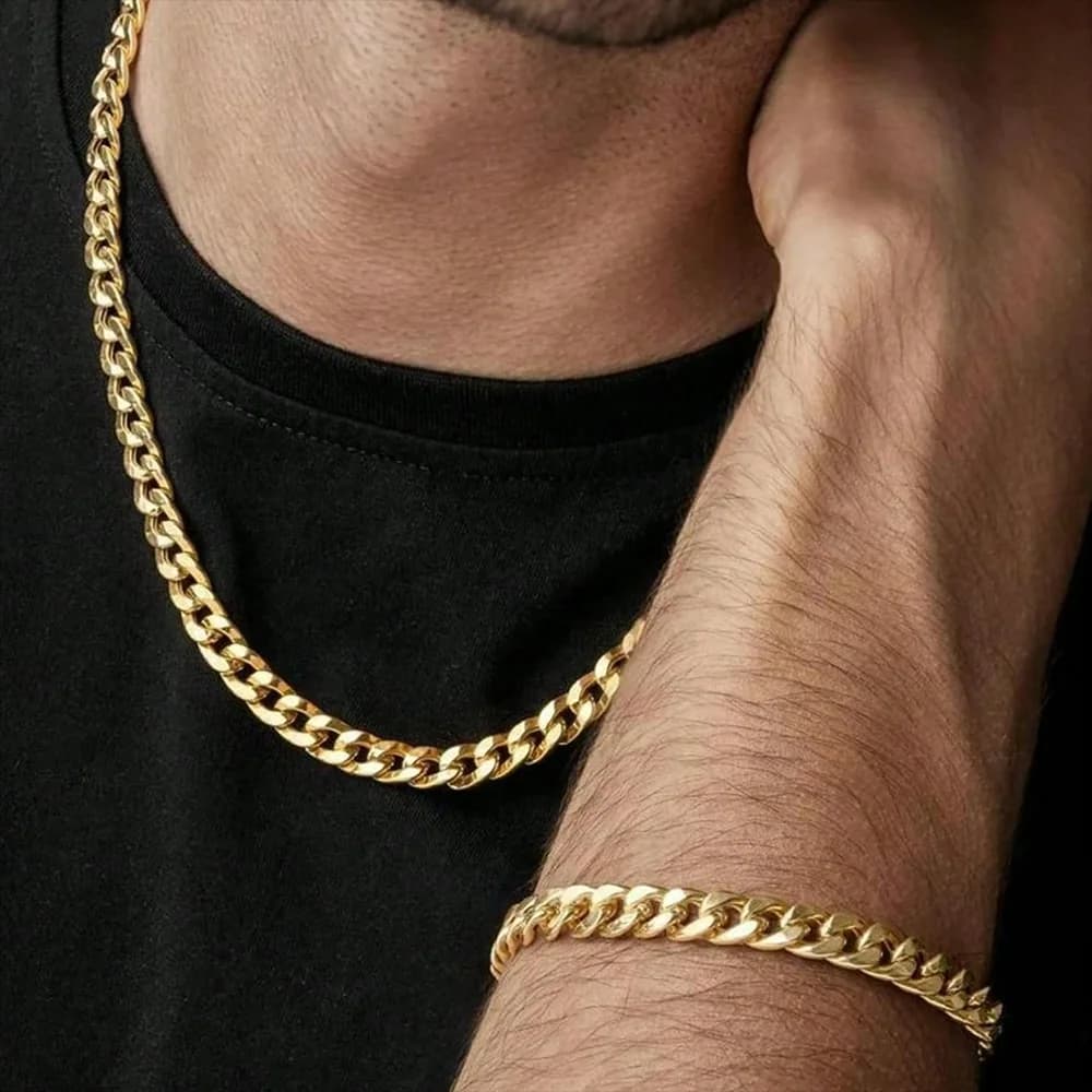 DGIDDK Set in Acciaio Inossidabile Semplice Hip Hop Street Trend Collana Bracciale Due Pezzi per Gioielli da Uomo Accessori per Pendolari Quotidiani
