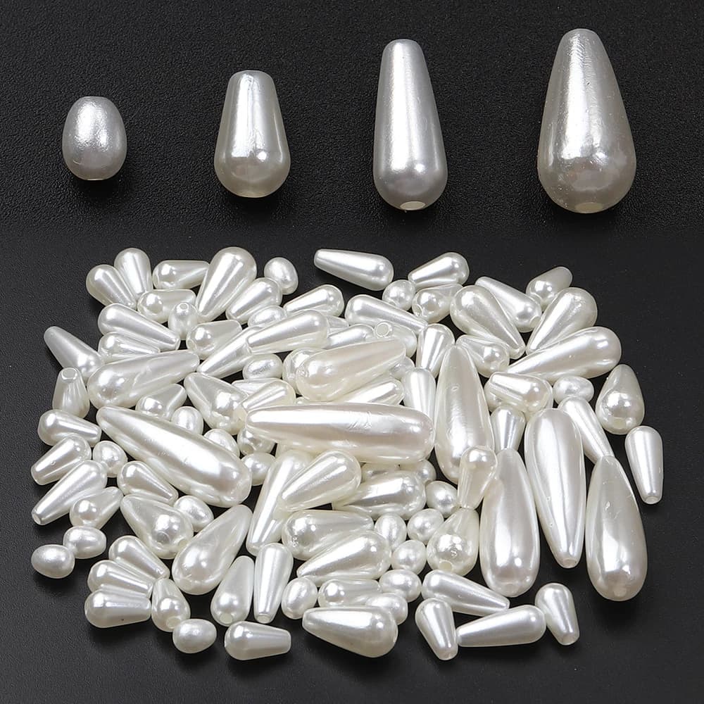 30-500 pz/lotto Perle ABS a goccia beige, perline distanziatrici sfuse per creazione gioielli, fai da te, orecchini e accessori