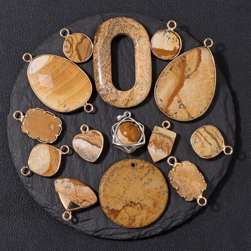 Fascino del connettore della gemma del pendente della pietra dei diaspro dell'immagine naturale all'ingrosso per la fabbricazione di gioielli orecchini della collana del braccialetto fai da te 2 pz/lotto