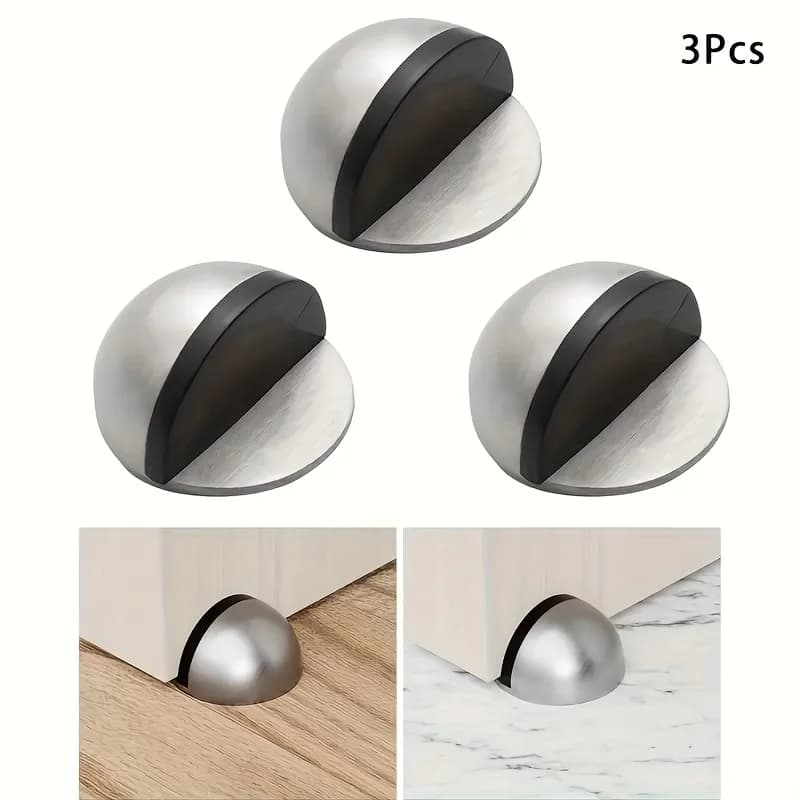 3Xdoorstop Fermaporta Adesivo Senza Foratura, Nascosto, in Acciaio Inossidabile e Gomma, Supporto per Porta a Pavimento Senza Chiodi