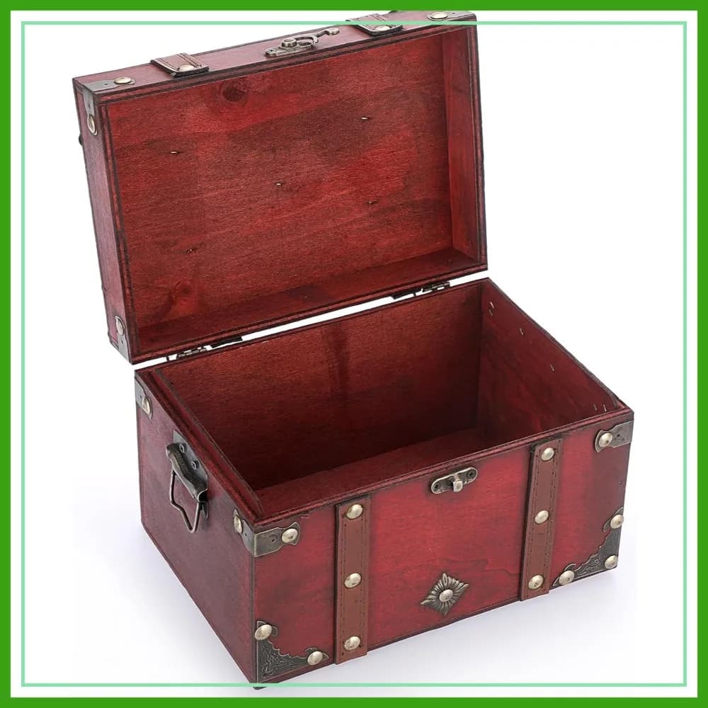 Cofanetto del Tesoro Vintage, Scatola Portagioie Pirata, Contenitore in Legno per Gioielli, Perle, Oggetti Preziosi, Carte dei Tarocchi, Misura Media