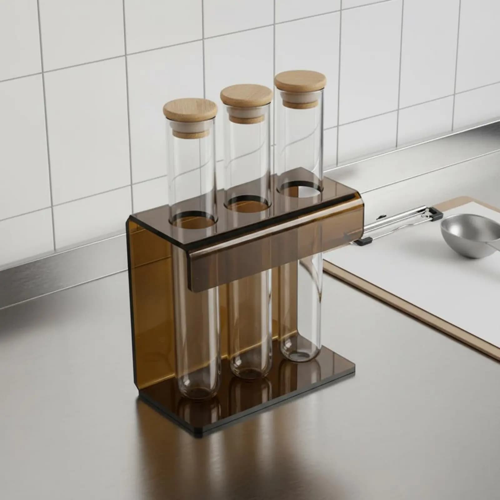 Espositore per Chicchi di Caffè dal Design Elegante, Porta Campioni di Tè, Contenitori Sigillati per Baristi