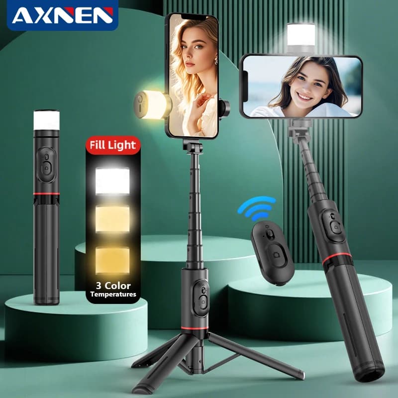 2026 NUOVO Q12S pieghevole senza fili selfie stick monopiede Bluetooth con otturatore remoto luce di riempimento treppiede per iPhone Android Huawei