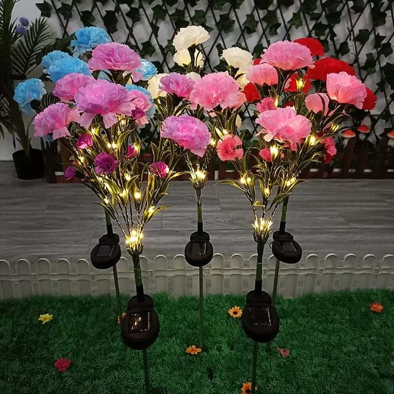 Luci solari a LED Impermeabili Fiore di garofano Rosa Regalo per la festa della mamma Luce da giardino Luci ghirlanda di fata per il percorso del prato del cortile