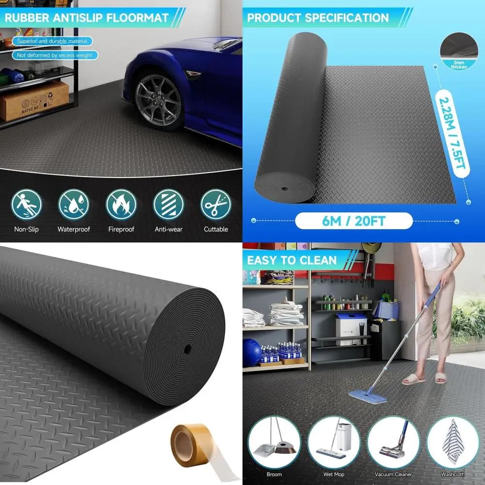PVC garage pad with thickened diamond surface, 7.5 feet x 20 feet, suitable for car, SUV, silver color