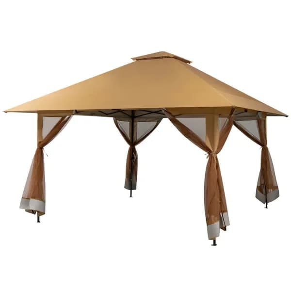 Portable outdoor Gazebo 13x13 feet, waterproof canopy tent with mesh walls for camping in the garden