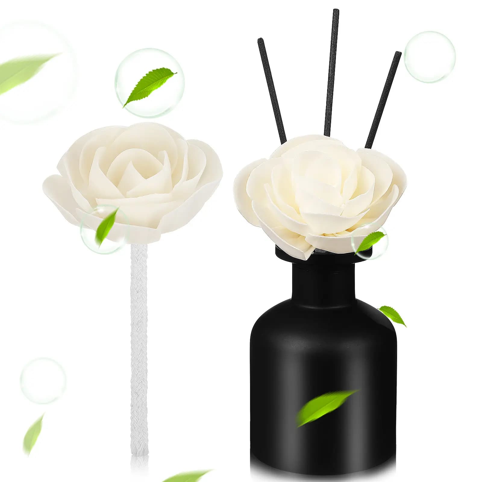 2Pcs Artificial Diffuser Flowers Cotton Rope Floral Diffuser Sticks Home Office Scented Oil Reed Stick