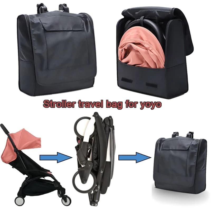 Zaino da viaggio per passeggino Borsa portaoggetti spessa nera impermeabile Borsa per aereo adatta per accessori per passeggino Yoyo/Yoyo2/Yoyo3/Yoya