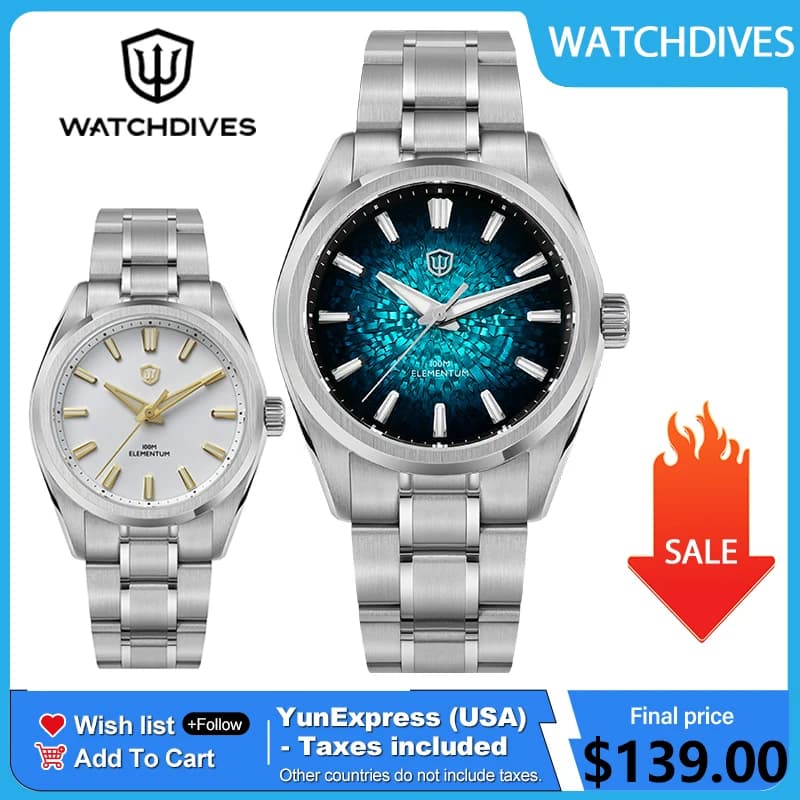 Watchdives WD0003C 38mm Orologio da uomo VH31 Sweep Seconds Movimento al quarzo Zaffiro Ice Crack Quadrante Luminoso 10Bar Orologi impermeabili