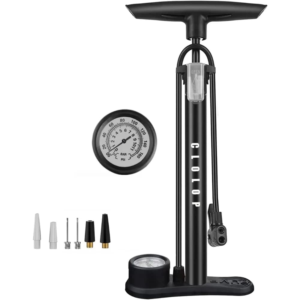 Bike Floor Pump with Gauge, Bike Tire Inflator, Air Pump, Bike Pump with Dual Presta & Schrader Valve Head, Bicycle Air Pump, Ball Pump for Road Bike, Mountain Bikes, Balls