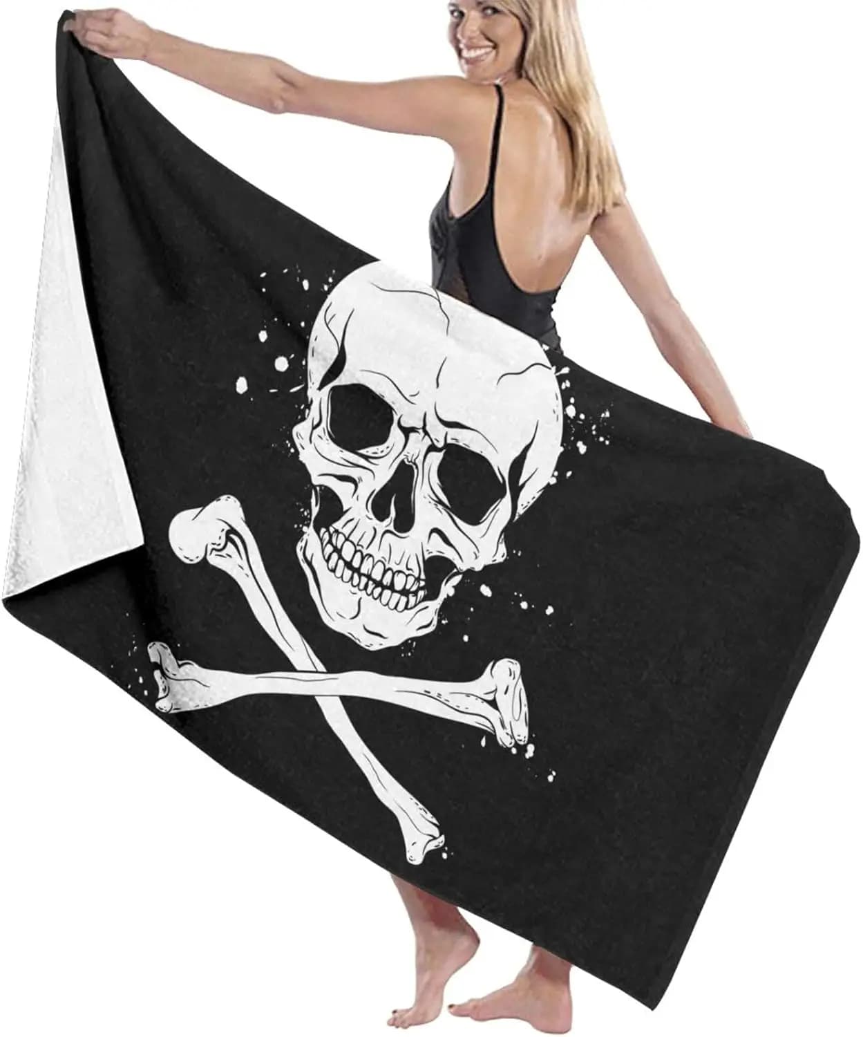 Asciugamano da bagno super morbido ad asciugatura rapida con bandiera pirata, unisex, grande, assorbente, adatto per viaggi all'aperto e campeggio