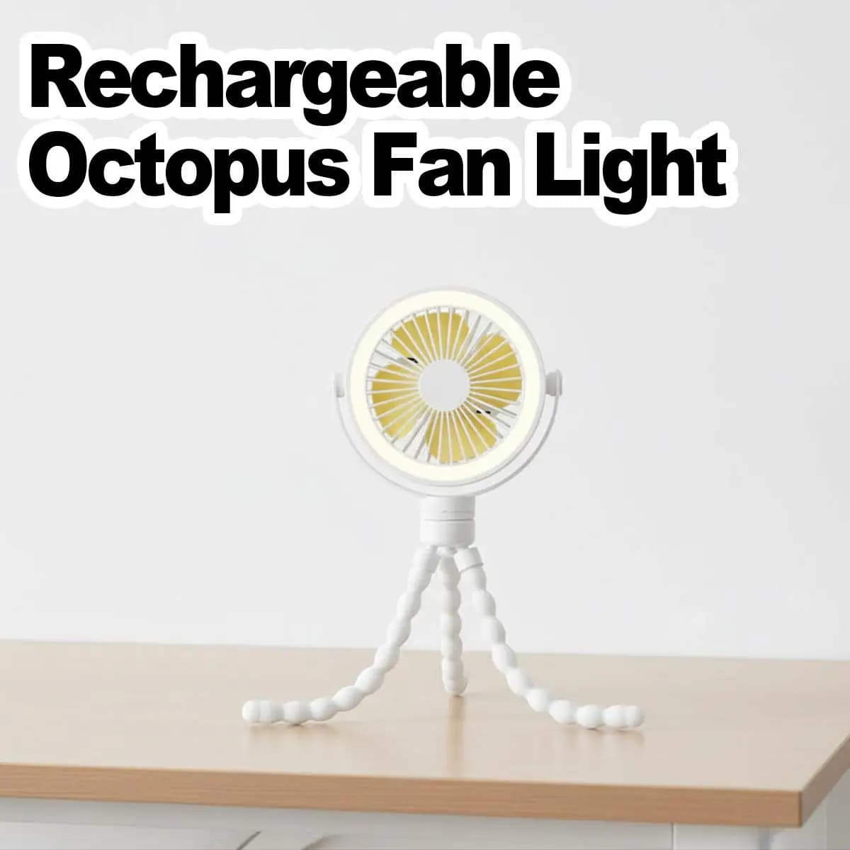 Ventilatore Portatile Ricaricabile per Passeggino, Multifunzione, Elettrico USB, da Appoggio o Sospeso, con Luce Notturna, Design a Polpo, per Campeggio e Stanza