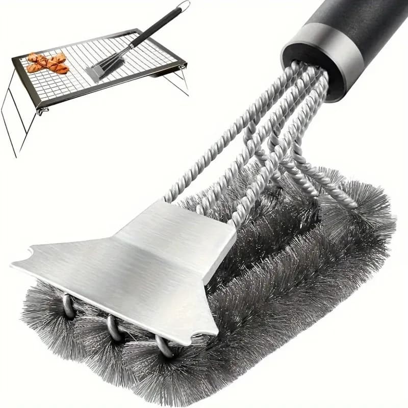 1 pz setole metalliche spazzola per barbecue e raschietto triplo scrubber sicuro ed efficiente grill spazzola pulita per strumenti essenziali per barbecue all'aperto