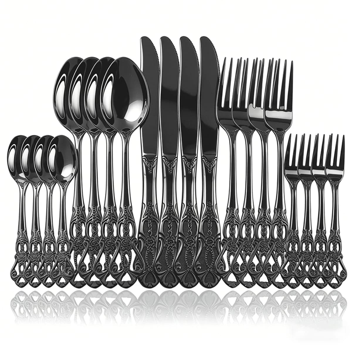 Set di posate da 20 pezzi, nero, in acciaio inossidabile, cucchiaio, forchette, coltelli, stile occidentale, per cucina, regalo
