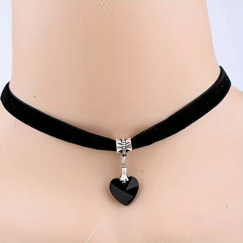 Collana gotica con ciondolo a cuore in finto cristallo, collana vintage da ragazzajvv