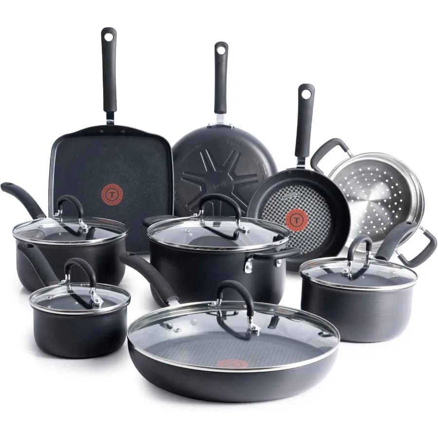 Ultimate Set di pentole antiaderenti anodizzate dure 14 pezzi Forno da carne Sicuro 400F Coperchio sicuro 350F Set da cucina con padelle Sa