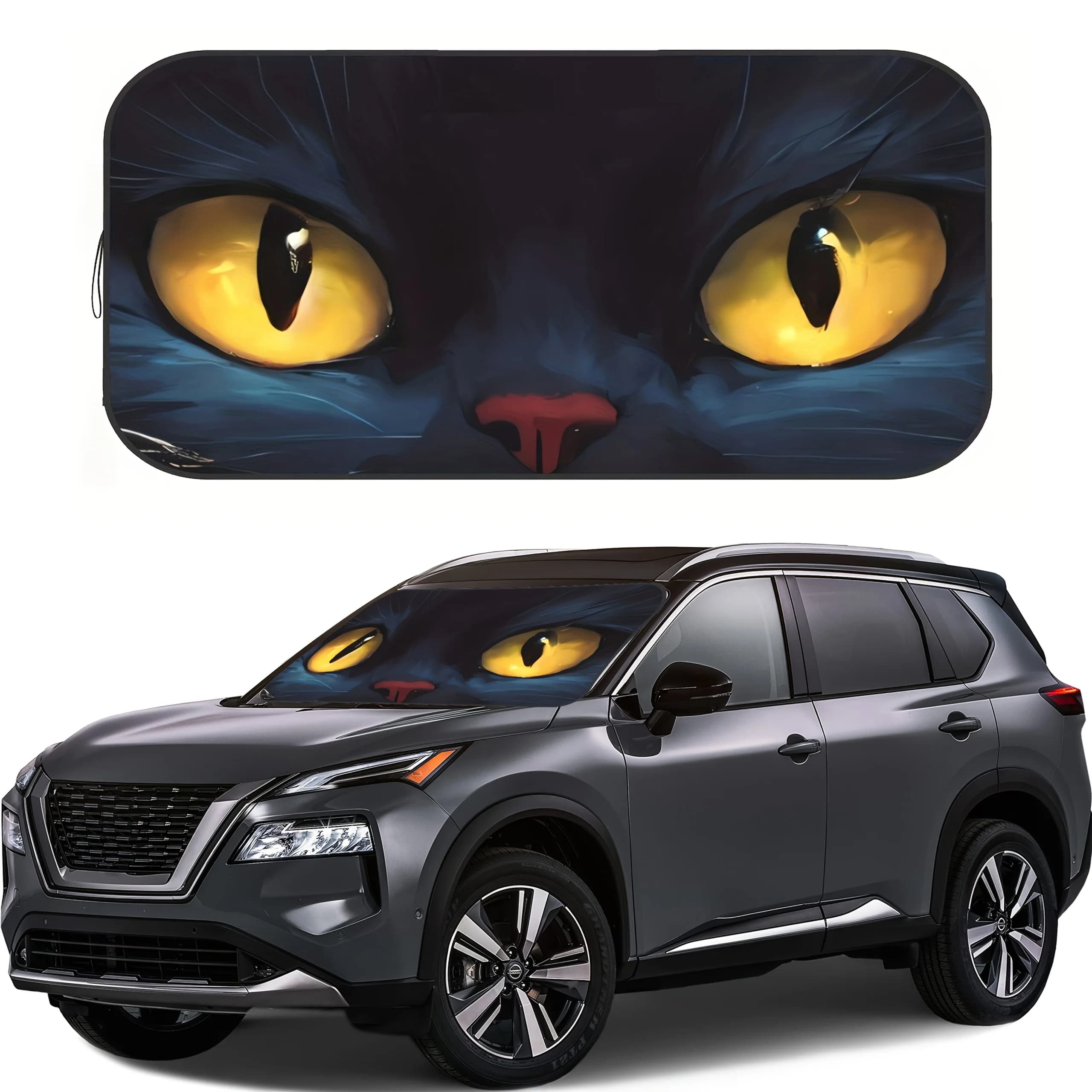[Divertente parasole Cat Eye] 1pc Divertente parasole avvolgibile per parabrezza per auto in poliestere Cat Eye - Protezione solare per veicolo universale per auto
