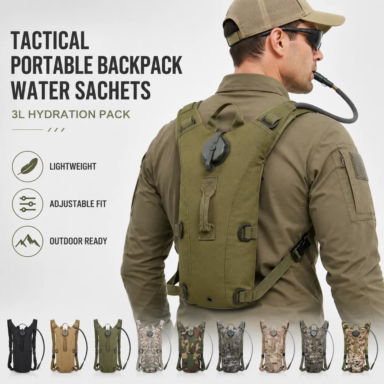 3L Tactical Hydration Backpack Water Bladder Pack Outdoor Hiking Cycling Camping Military Molle Lightweight Drinking Bag