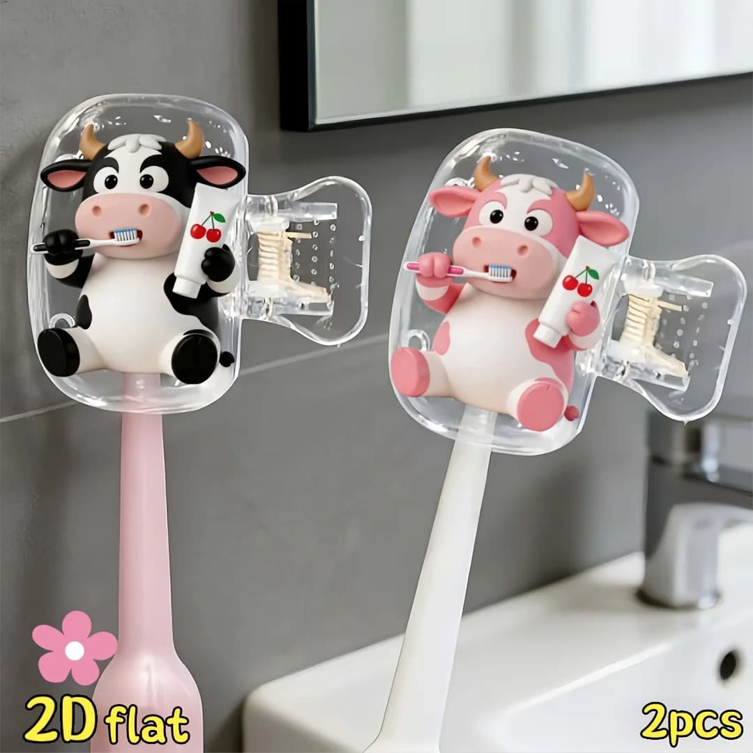 2pcs Cow Toothbrush Holder Travel and Home Storage Organizer with Transparent Lid Suitable for Bathroom Bedroom Travel Essential