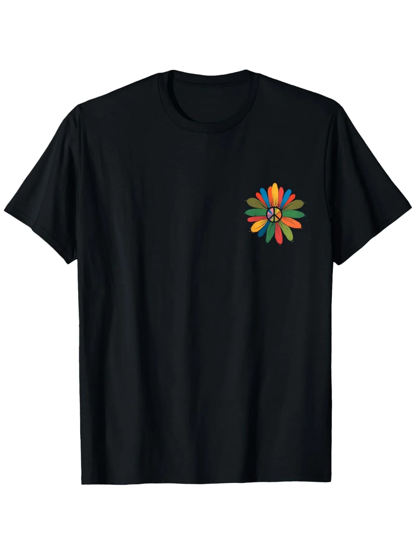 T-shirt fronte-retro Hippie Peace Sign - 100% cotone, regalo casual nero S-XXXL